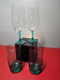 Four Glasses, Wine Glasses, Clear Fade To Green