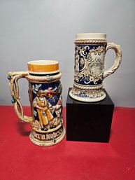 Two Beautiful Antique Large Beer Steins, Cca 1900s, Germany