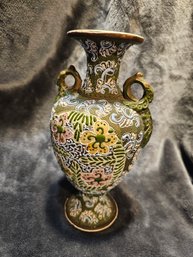 Antique Japanese Hand Painted Satsuma Flowers Signed Porcelain Vase