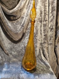 Tall Vintage Amber EMPOLI Art Glass DECANTER Bottle & Stopper 22'