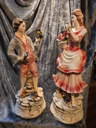 Pair Of Vintage Italian Capodimonte Very Large Porcelain Statues