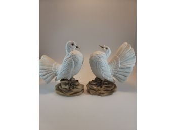 Pair Of Ethan Allen Vintage Bisque Ceramic Doves #3208, Collectible,Japan, Read.