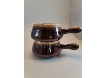 2 McCoy POTTERY BROWN DRIP CHILI/BEAN/SOUP BOWLS