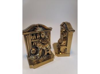 Vintage PHILADELPHIA MANUFACTURING Brass Bookends Scholar Monk Reading Book 5'