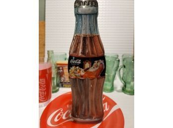 Vintage Coca Cola Bottle Coke Shaped Metal Tin Cannister Christmas Santa 1998