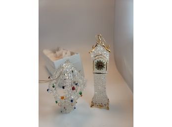 Two Egyptian Mouth Blown Fancy Gold Etched Glass Christmas Ornaments