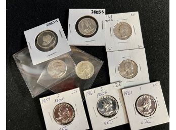 Group Of U.S. Silver Proof & BU Washington Quarters, Various Dates