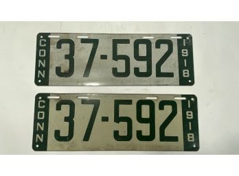 Pair Of Antique 1918 Connecticut License Plates