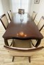 Stunning 73'long Modern Mahogany Dining Table Set, W Leaf And 6 Upholstered Chairs (2 Armchairs),