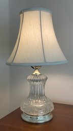 Glass Lamp #2, Clear And Frosted Glass, Brass Base, 12' High, (matches Other Lamp In Sale)