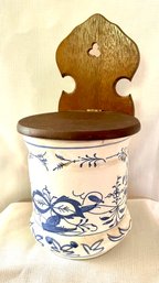 Antique Porcelain Blue Onion Salt Box