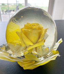 Crystal Ball With Yellow Rose, 4 Silver Votives, And Peasant Statue Figurine
