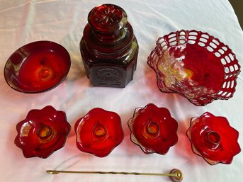 Vintage Fenton Hobnail Glass Bowls, Wheaton Glass Canister