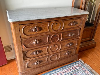 Antique Carved Oak  & Marble Chest  41.5w X 17.5 X 45,