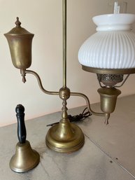 Antique Brass Desk Lamp With Hurricane Shade, Brass School Be