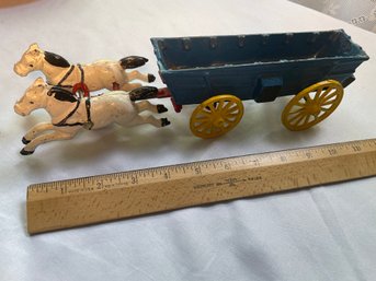 Antique Vtg. Cast Iron Horse Drawn Wagon Carriage Toy