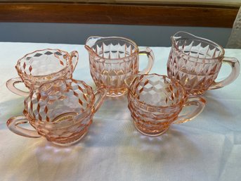 7 Pc Lot: Vintage Cube, Pink By Jeannette Glassware