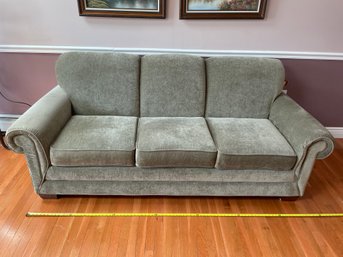 84 W La-Z-Boy Sofa Transitional Style, Rolled Arms, Moss Green Color