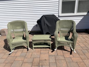 Outdoor Patio Furniture 2 Wicker Rocker Rocking Chairs Side Table Moss Green