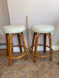 2 Soft Cushion Stools 28' H Bamboo Rataan