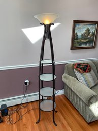 Medford Furniture Black Metal Floor Lamp Round Shelving Unit