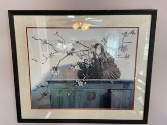 30x36' Wall Print Basket Of Flowers Framed Ivory Matt