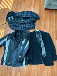 Lot Of 3 Mens Medium Coats: Free Country Coat Within A Coat W Liner, Macys Black Wool Blazer, Dickies Quilte