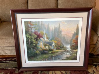 36x43' Thomas Kinkade, 'The Forest Chapel' Print , Wood Frame Glass