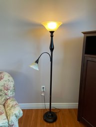 Black Metal Floor Lamp With 2 Alabaster Shades & Lights 6'