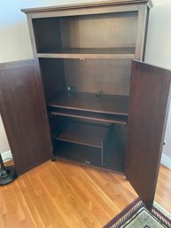 Mahogany Computer Armoire With Electric 39'w X 67'h, Rollout Keyboard Drawer, Raised Printer Shelf