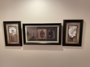 3 Floral Framed Images Dark Wood