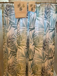 Shower Curtain (used W A Liner Behind) And Matching Towels