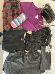 6 Pc Lot Of Womens Clothing: Sm Tignanello Purse NEW Coldwater Creek XL/16 Sweater, NEW Jockey Slip Short Lg