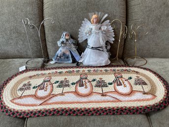 Christmas Snowmen Table Mat Electric Angel Tree Topper  St. Nick Figurine Silver AndSilver And Gold Hangers