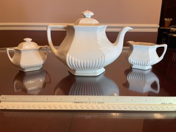 WM Adams Sons England Milk Pitcher By Empress Real English Ironstone Micratex Bowl, And Sugar And Creamer