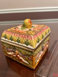 Vintage Italian Capodimonte Trinket Box, 3 1/2 X 3 1/2small Chip On Corner Of Lid