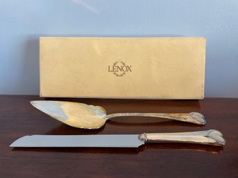 Lenox Wedding Promises Silver Plated Giftware 2 Piece Dessert Set Knife And Cake Cutter