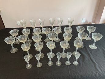 32 Piece32 Piece Etched Stemmed Glassware Set Drinking Glasses Wine Glasses Cocktail Glasses Shot Glasses