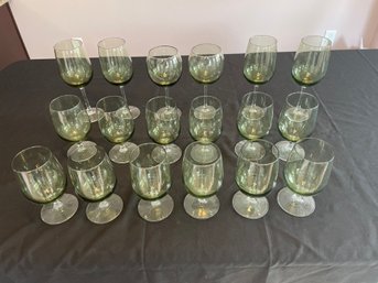 18 Piece Moss Green Glassware Set Short And Long Stemmed Drinking Glasses Wine Glasses