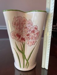 Ceramic Vase 8 Tall White Pink Flowers