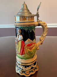 Vintage Germany DEIN LIEB SEI RAR Lidded Beer Stein Musical Reuge 11 Inch, Plays La Vie En Rose