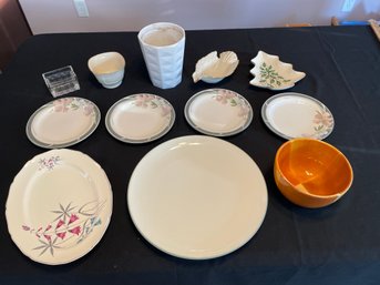 Lot Of 12 Dish Ware Noritake Serving Plate, Lenox Sugar Bowl, 4 Sango Small Plates,  Christmas Candy Dishes,