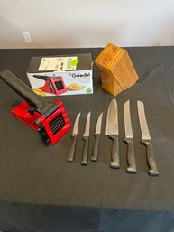 Geedel Potato Cutter And 6 Knife Set In Wood Block