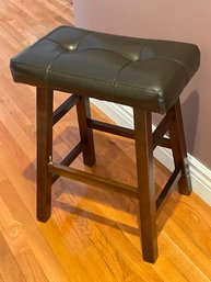 24inch High Padded Bar Stool: Black Pleather Seat Dark Mahogany Legs