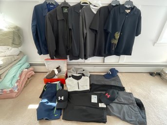 Lg Lot Of Mens Med Shirts, 36 Waist Pants Dockers, Hagar (New) Pants, New Quarter Zips REEBOK & M KORS, Shoes