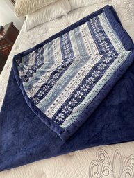 Queen Size Berkshire Home Plush Blanket, Navy Blue Snowflake Pattern