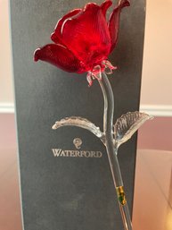 Exquisite WATERFORD Fleurology Crystal Red Long Stem Rose Sculpture In Original Bo 12 Inches Long