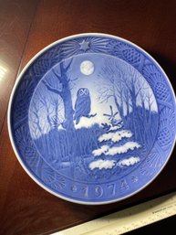 Royal Copenhagen Christmas Jul Plate 1974 Denmark Danmark Owl & Winter Twilight Danish Blue Vinterskumring 7