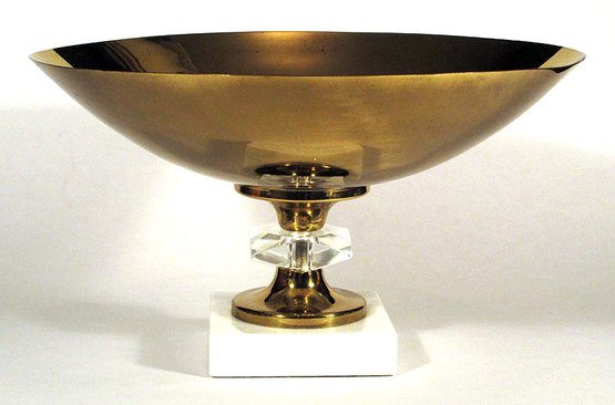 VINTAGE HOLLYWOOD REGENCY BRASS, GLASS, AND MARBLE COMPOTE, 1950s - 1960s
