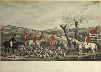 HENRY ALKEN (AFTER BRITISH, 1785 - 1851): 'THE APPOINTMENT,' HAND-COLORED SPORTING AQUATINT, 19TH CENTURY